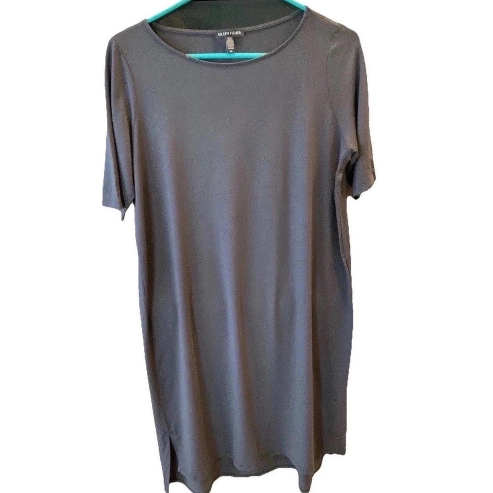 Eileen Fisher Short Sleeve Gray Dress S Tencel Lyocell Spandex Stretchy ? Spot